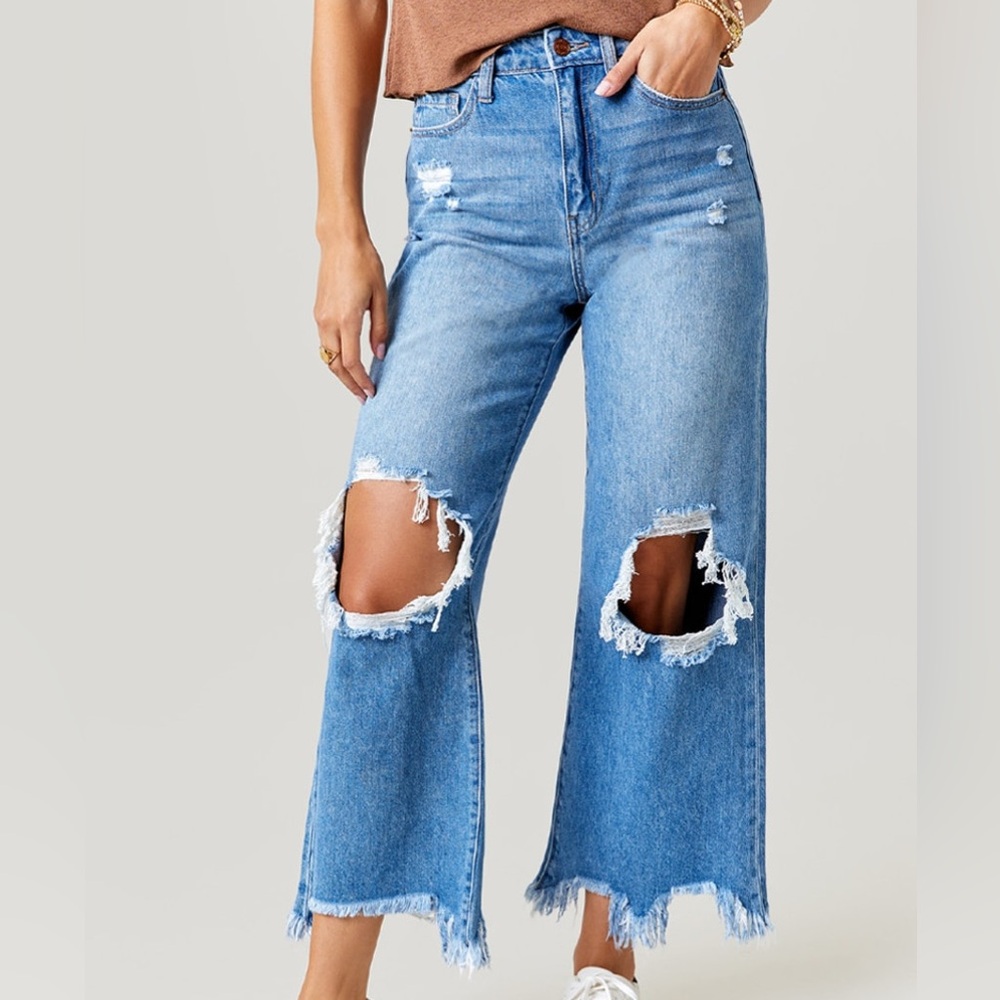 Harper Heritage Heavy Destructed Wide Leg Jeans